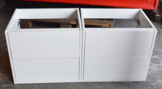 2 x Wall Mounted White Gloss Vanity Units with Four Large Push to Open Storage Drawers No Countertop