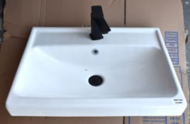 1 x 600mm Inset Ceramic Sink Basin with a Black Mixer Tap Display - Vanity Unit Not Included
