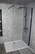 1 x Walk in Shower with Black Finish, Stone Resin Shower Tray, Shower Screen with Mounting Bracket