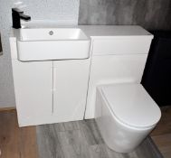 1 x White Gloss Combination Bathroom Unit Featuring a BTW Toilet Pan with Soft Close Seat, Ceramic
