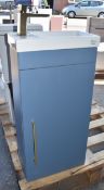 1 x Cloakroom Hand Wash Unit with Ceramic Basin and Gold Mixer Tap - Features a Blue Finish and Gold