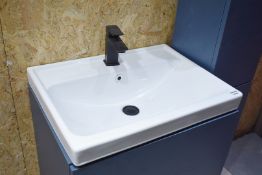 1 x 600mm Ceramic Sink Basin for 600mm Vanity Cabinets - Includes a Black Mixer Tap
