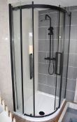 1 x Modern Black Semi Quadrant Shower Enclosure with Stone Resin Shower Tray and Matching Black