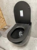 1 x Jaquar Wall Mounted Matt Black Toilet Pan with an Anti Bacterial Soft Close Toilet Seat