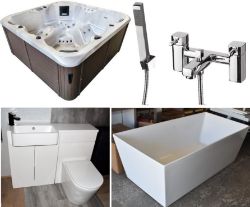 Contents of a Bathroom Showroom - Jaquar Hot Tub, Bathroom Suites, Showers, Whirlpool / Freestanding Baths, Radiators, Vanity Units, Toilets