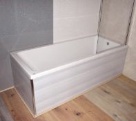 1 x Rectangular Shower Bath with Wooden Side / End Panels and Shower Door - Dimensions: H56 x W170