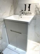 1 x 600mm Bathroom Vanity Unit Featuring a Modern Grey Finish, Ceramic Wash Basin and Chrome Mixer