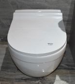 1 x Jaquar Wall Mount White Ceramic Toilet Pan with Soft Close Anti Bacterial Seat Display