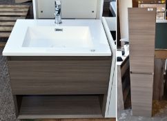 1 x Bathroom Suite Featuring a Striking Modern Walnut Finish - Includes a 600mm Wall Mounted