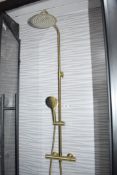 1 x Shower Raiser Kit Featuring a Round Overhead Drencher, Handset and Mixer Tap - Gold Finish