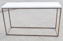 1 x Contemporary Rectangular Console Table with White Laquered Top and Brass Coloured Base - Ref: