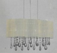 1 x 4 Light Ceiling Light In A Chrome Finish With Clear Crystal Drops And Cream Voile Shade - Ref:
