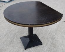 1 x Commercial Semi Circular Bistro Bar Table featuring a Dark Stained Wooden Top, Sturdy Metal Base