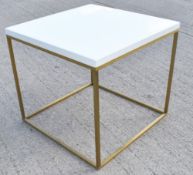 1 x Contemporary Side Table with White Laquered Top and Brass Coloured Base - Ref: VKH111 -