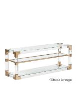 1 x Pei Luxury 1.4-Metre Long Glass and Acrylic Television Console Table with Brass Finish -