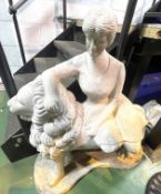 1 x Stone Garden Statue - The Lady on The Lion - H80 x W75 x D40 cms
