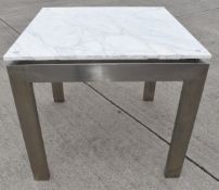 1 x Commercial Retail Marble Topped Square Display Table featuring a Sturdy Brushed Metal Base -