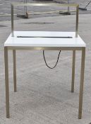 1 x Retail Shop Display Table in White and Gold with Central Socket Slot - Ref: HPS314/7684347/WH3