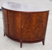 1 x DECCA Curved Wooden 4-Door Credenza Bar Cabinet with Glass Shelves