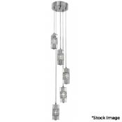 1 x Speleo 5 Light Chrome Dingle Dangle Pendant Light With Glass Cubes - Original Retail £200 - Ref: