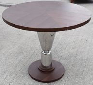 1 x Art Deco-Style 90cm Round Wooden Bistro Table with Chromed Column - Recently Procured From A