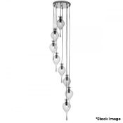 1 x Twirls 8 Light Chrome Ceiling Multi-Drop Light With Clear Bauble Glass Shades - Original