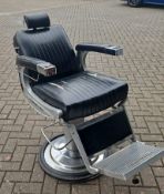 1 x BELMONT Original BARBERS CHAIR Featuring the Black Faux Leather Upholstery, Headrest, Footrest