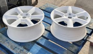 2 x Powder Coated 6-Spoke Car Wheel In White - Unused Boxed Stock