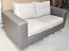 1 x Bespoke Heavy High Quality 2-Seater Sofa in Mocha Faux Leather Upholstery *Read Condition*