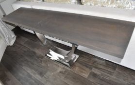 1 x Art Deco-style 2-Metre Long Console Table Featuring a Wooden Top and Chrome Base - Ref: VKH144 -