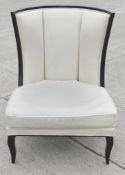 1 x White Leather Upholstered Wingback Barrel Chair - British Made By Warings of Norfolk - Ref:
