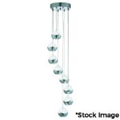 1 x Iceball 8 Light Led Multi-Drop Ceiling With A Chrome Finish And Clear Bubble Glass Shades -