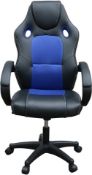 1 x Computer Gaming Swivel Office Chair - Racing Blue and Black Finish - Height Adjustable with Armr