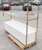 1 x Freestanding 1.4-Metre Tall Metal-Framed Glass-Inlaid Console Sideboard Bar Unit with Soft-Close