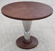 1 x Art Deco-Style 90cm Round Wooden Bistro Table with Chromed Column - Recently Procured From A