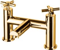 1 x Cassellie Dune Bath Filler Mixer Tap - Solid Brass Bath Mixer Tap with a Polished Gold Finish -