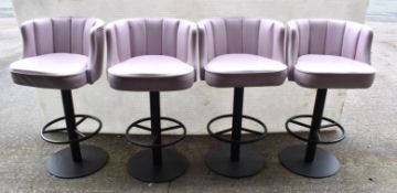 Set of 4 x Commercial Bar Stools Featuring Light Pink Leather Seats and Black Bases with Footrests -