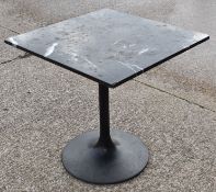 1 x Black Marble Top Restaurant Dining Table with a Black Tulip Pedestal Base - Dimensions: H74 x