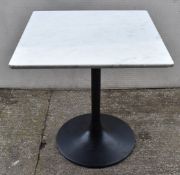 1 x White Marble Top Restaurant Dining Table with a Black Tulip Pedestal Base - Dimensions: H74 x