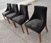 Set of 4 x Commercial Restaurant Chairs Featuring a Dark Brown Velvet Studded Upholstery, Sloped