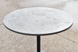 1 x Grey Round Marble Top Restaurant Dining Table with a Black Tulip Pedestal Base - Dimensions: H74