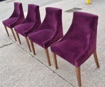 Set of 4 x Commercial Restaurant Chairs Featuring a Purple Velvet Studded Upholstery, Sloped Arms