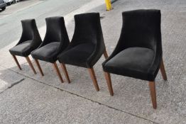 Set of 4 x Commercial Restaurant Chairs Featuring a Dark Brown Velvet Studded Upholstery, Sloped