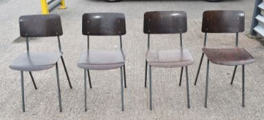 Set of 4 x Marko Eromes Vintage Style Dining Chairs Featuring Ebony Wooden Seats and Back Rests with