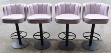 Set of 4 x Commercial Bar Stools Featuring Light Pink Leather Seats and Black Bases with Footrests -