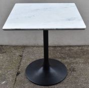 1 x White Marble Top Restaurant Dining Table with a Black Tulip Pedestal Base - Dimensions: H74 x