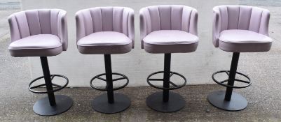 Set of 4 x Commercial Bar Stools Featuring Light Pink Leather Seats and Black Bases with Footrests -