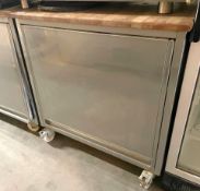 1 x Mobile Stainless Steel Prep Island Cabinet With Seven Removable Wire Shelves, Sliding Door and