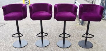 Set of 4 x Commercial Bar Stools Featuring Purple Velvet Tub Seats and Black Bases with