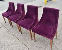 Set of 4 x Commercial Restaurant Chairs Featuring a Purple Velvet Studded Upholstery, Sloped Arms
